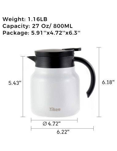 Servidor de Café Tiken 800ML Acero Inoxidable Aislado Blanco