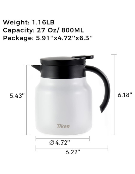 Servidor de Café Tiken 800ML Acero Inoxidable Aislado Blanco
