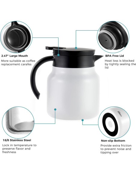 Servidor de Café Tiken 800ML Acero Inoxidable Aislado Blanco