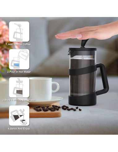 Prensa Francesa RAINBEAN 1000 ml Vidrio para Café y Té