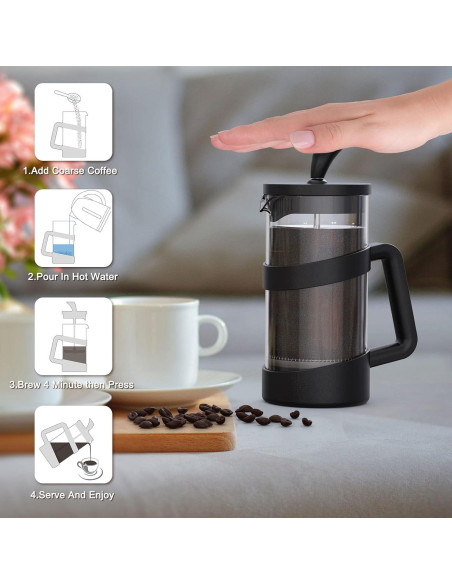 Prensa Francesa RAINBEAN 1000 ml Vidrio para Café y Té