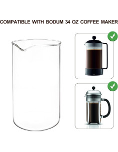 Reemplazo de Vidrio para Prensa Francesa TEITEAI 1L Apto Lavavajillas 2