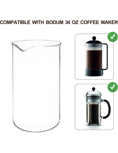 Reemplazo de Vidrio para Prensa Francesa TEITEAI 1L Apto Lavavajillas