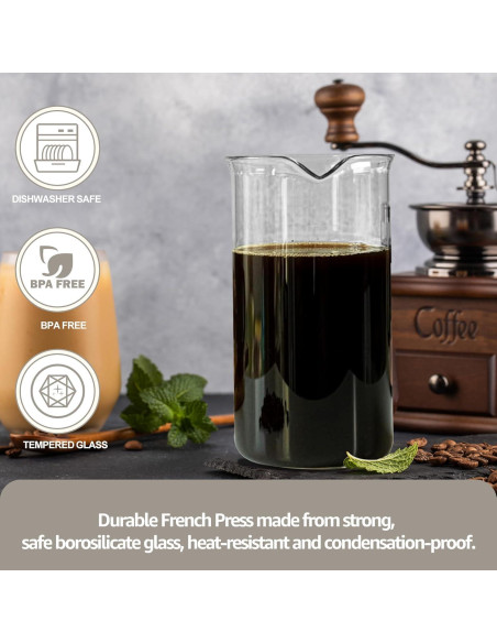 Reemplazo de Vidrio para Prensa Francesa TEITEAI 1L Apto Lavavajillas