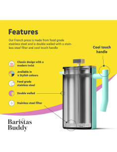 Cafetera Prensa Francesa BaristasBuddy 1L Aislada Azul 2