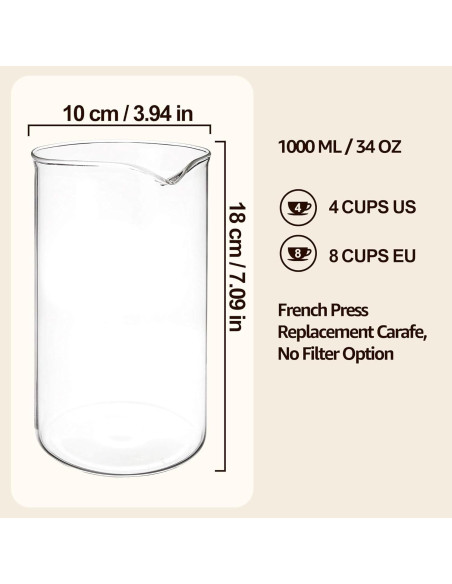 Reemplazo de Vidrio para Prensa Francesa TEITEAI 1L Apto Lavavajillas