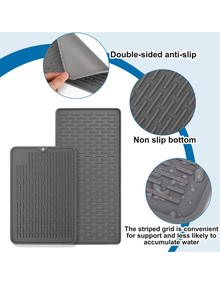 Tapete Secador de Silicona Palksky para Jarra Brita 30x20cm Gris