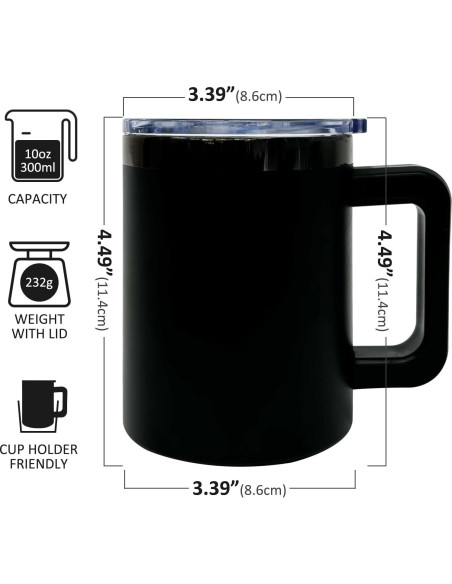 Taza de Café Aislada FunTrans 10 oz Acero Inoxidable Negro