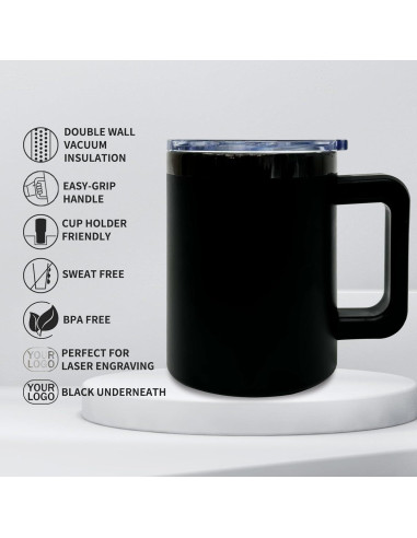 Taza de Café Aislada FunTrans 10 oz Acero Inoxidable Negro