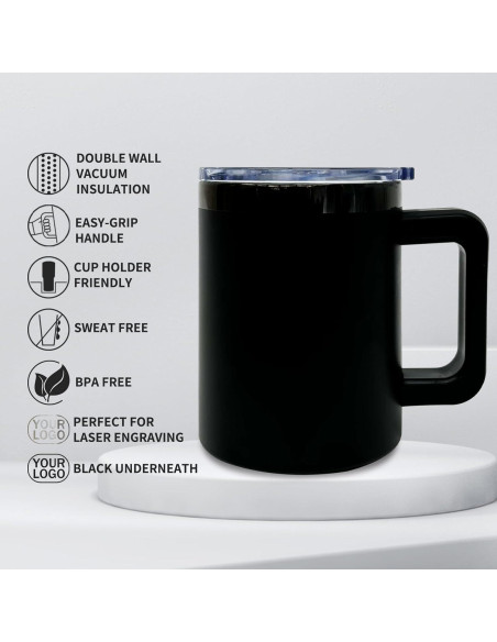 Taza de Café Aislada FunTrans 10 oz Acero Inoxidable Negro