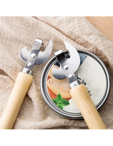 Abre Latas Manual FANTIA de Acero Inoxidable con Mango de Madera