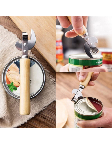 Abre Latas Manual FANTIA de Acero Inoxidable con Mango de Madera