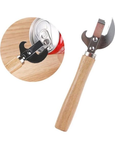 Abre Latas Manual FANTIA de Acero Inoxidable con Mango de Madera