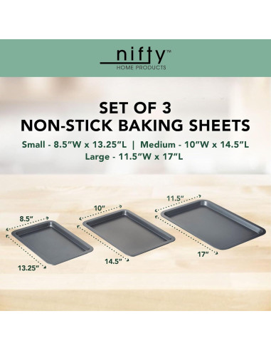 Juego de Bandejas para Hornear Nifty - Set de 3 Acero Antiadh.