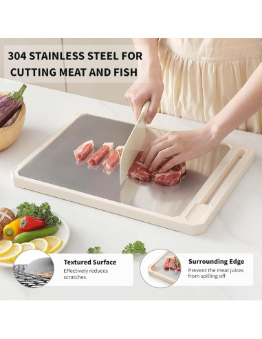 Tabla de Cortar Doble Lado Moreffy Acero Inoxidable 43.2x30.5 cm