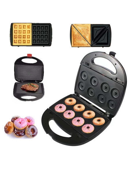 Hacedor de Donas 4 en 1 Baotkere, Máquina de Waffles y Panini 750W
