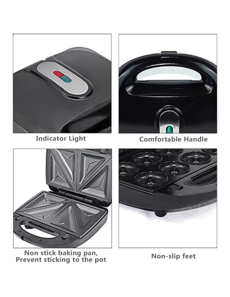 Hacedor de Donas 4 en 1 Baotkere, Máquina de Waffles y Panini 750W