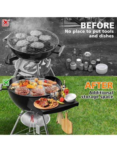 Estante Lateral y Soporte para Tapa GRISUN para Parrilla Weber 22"