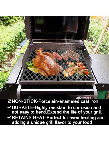 Rejillas de Parrilla de Hierro Fundido LS'BABQ 7637 para Weber Spirit II