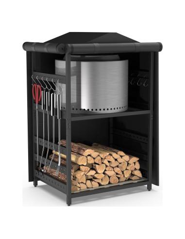 Estante de Leña Exterior Lezbanz con Cubierta Impermeable 65.8x78.7cm