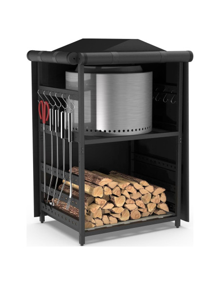 Estante de Leña Exterior Lezbanz con Cubierta Impermeable 65.8x78.7cm