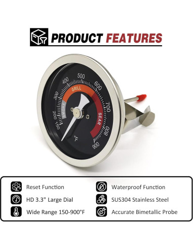 Termómetro de Reemplazo Big Green Egg 8.38 cm Acero Inoxidable
