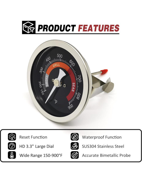 Termómetro de Reemplazo Big Green Egg 8.38 cm Acero Inoxidable
