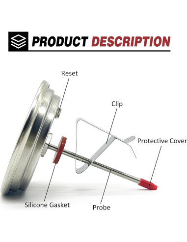 Termómetro de Reemplazo Big Green Egg 8.38 cm Acero Inoxidable