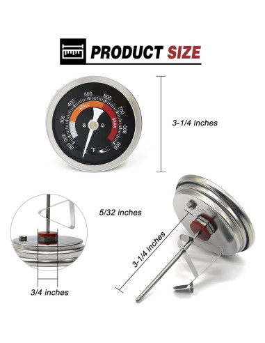 Termómetro de Reemplazo Big Green Egg 8.38 cm Acero Inoxidable