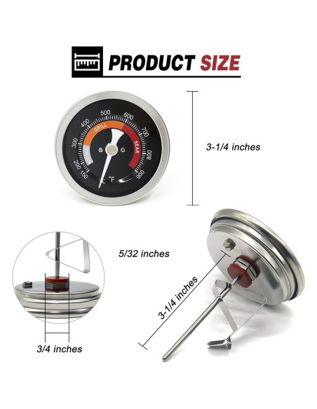 Termómetro de Reemplazo Big Green Egg 8.38 cm Acero Inoxidable