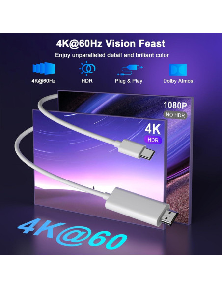 Adaptador USB C a HDMI 4K 60Hz esbeecables 6FT para iPhone