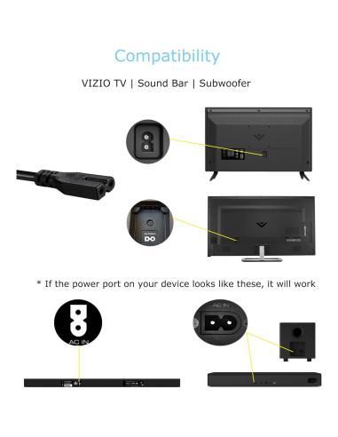 Cable de Alimentación 1.83m TONIWA para Vizio TV y Barra de Sonido