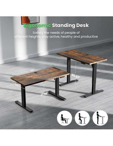 Escritorio de pie eléctrico SIAGO SDO1 - 121.9 x 60.9 cm, 3 presets