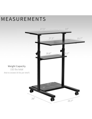 Escritorio de Pie Ajustable VIVO CART-V02DB Negro 69.85x71.12cm
