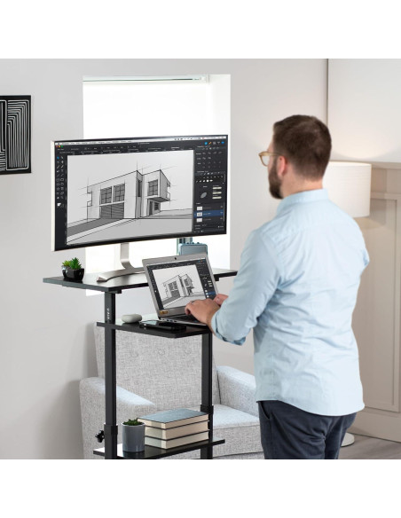 Escritorio de Pie Ajustable VIVO CART-V02DB Negro 69.85x71.12cm
