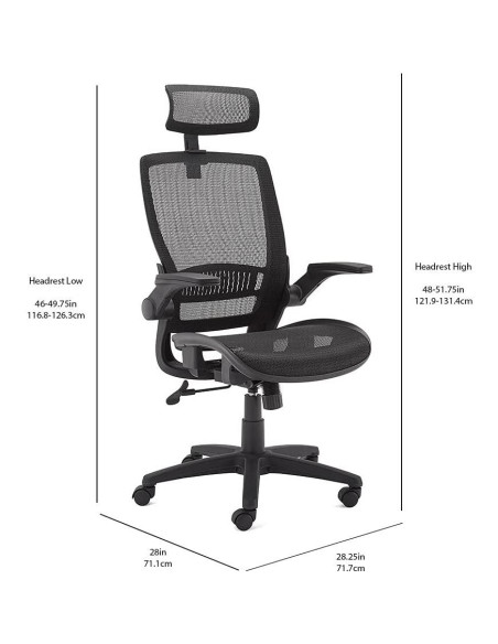 Silla de Oficina Ergonómica Amazon Basics, Malla Negra, 125 cm