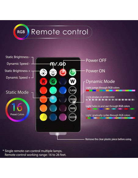 Lámpara de Noche LED Mr.Go 15 cm RGB Recargable con Control Remoto
