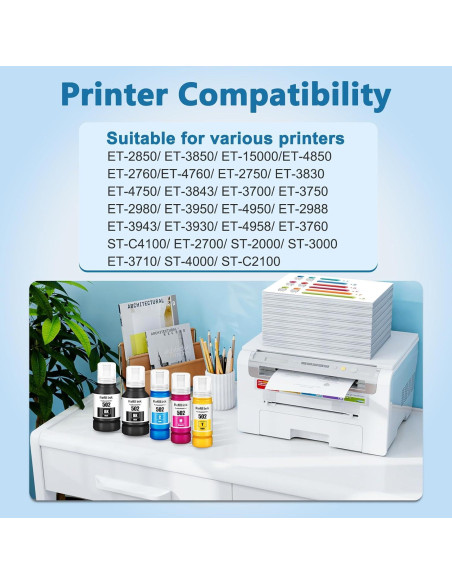 Botellas de Tinta 502 DEEIYUER para Impresoras ET-2850/3850