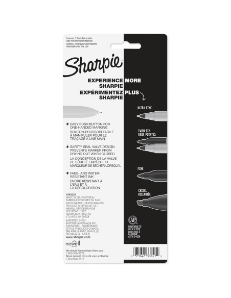 Marcadores Permanentes Retráctiles Sharpie Ultra Fina Negro 3 Unidades