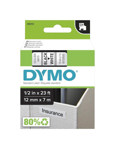 Etiquetas DYMO D1 12mm x 7m Autoadhesivas Negra sobre Blanco