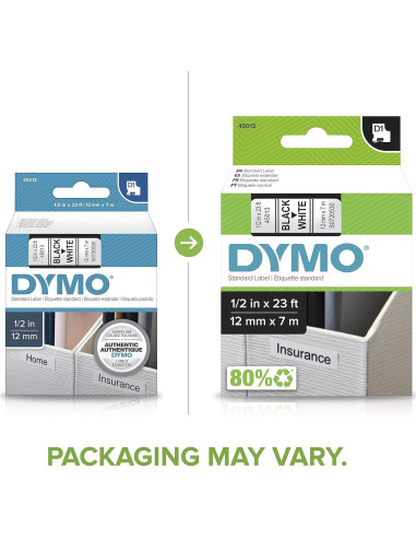 Etiquetas DYMO D1 12mm x 7m Autoadhesivas Negra sobre Blanco