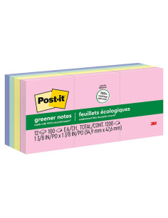 Notas Adhesivas Greener Post-it 3.5x4.4cm 12 Bloc Colores Pastel