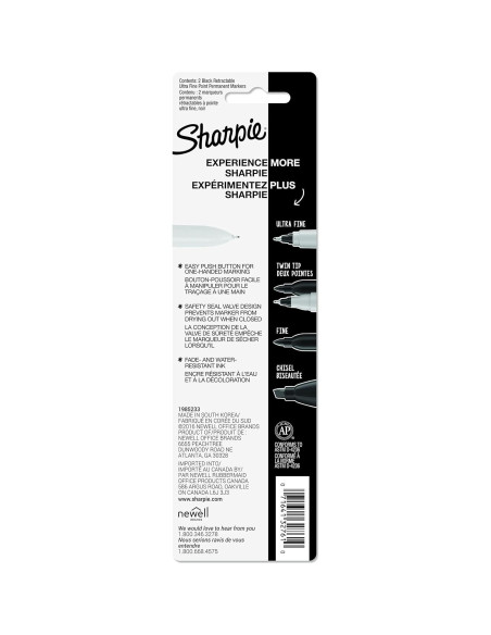 Marcadores Permanentes Retráctiles Sharpie Ultra Fina Negro 2 Unidades