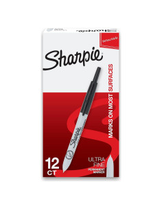 Marcadores Permanentes Retráctiles Sharpie, Punta Ultra Fina, Negro, 12 Unidades