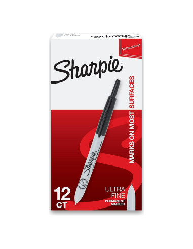 Marcadores Permanentes Retráctiles Sharpie, Punta Ultra Fina, Negro, 12 Unidades
