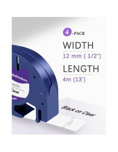 Recarga de Etiquetas Plástico Transparente UNOKA 12mm x 4m - 4 Paquetes 2