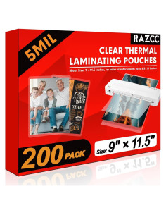Hojas de Laminado RAZCC 200 Unidades 22.86 x 29.21 cm 5mil