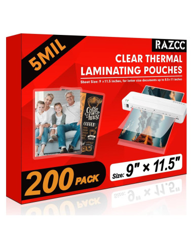 Hojas de Laminado RAZCC 200 Unidades 22.86 x 29.21 cm 5mil