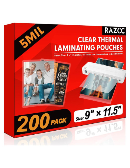 Hojas de Laminado RAZCC 200 Unidades 22.86 x 29.21 cm 5mil