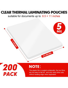 Hojas de Laminado RAZCC 200 Unidades 22.86 x 29.21 cm 5mil 2